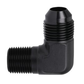 8AN Male Flare to 3/8 NPT Pipe Male 90 Degree Elbow Fitting Adapter Union - Aluminum, Black.