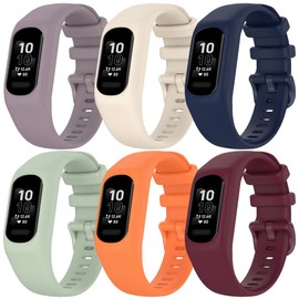 FitTurn Compatible with Garmin Vivosmart 5 Fitness Tracker One-piece Strap Two Size -Small Large Unisex Replacement Silicone Colorful Rubber Adjustable Sport Bands Accessories for Vivosmart 5 (L(6.8-9.4), SixColors-B)