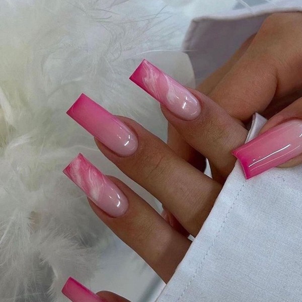 Marble Press on Nails – 24PCS Full Cover French Tip