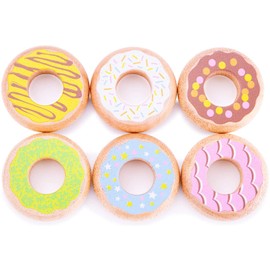 New Classic Toys 10629 Wooden Pretend Play Kids Donuts Set Cooking Simulation Educational Color Perception Toy for Preschool Age Toddlers Boys Girls