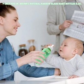 4 Pack Silicone Sleeves for Dr Brown's Glass Baby Bottles, Anti Breakage Baby Bottle Holder, Compatible Dr. Brown's Natural Narrow Glass Baby Bottles 8 oz, BPA Free (White+Blue+Green+Yellow)