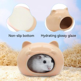 LuckyOpt Hamster Ceramic House, Cute Bear Shape Hamster Hideout for Summer, Hamster Cave for All Seasons, Hamster Cooling Cave for Small Pets Dwarf Hamster Gerbils (Orange, S)