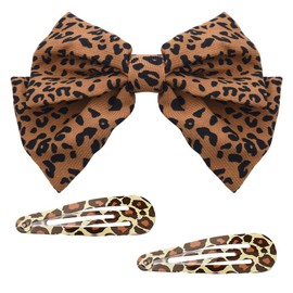 Bow Hair Clips Set for Women Handmade Leopard Hair Clips with Bowknot Hair Clip for Women Leopard Print Non Slip Hair Barrette Womens Coquette Hair Bows for Women Leopard Print Bow Clip 3PCS