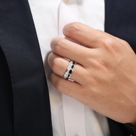 SweetJew Mens Black Wedding Band 925 Sterling Silver Ring 1ct 10 Large Princess Cut 5A Cubic Zirconia Size (29 Princess Cut, 12)