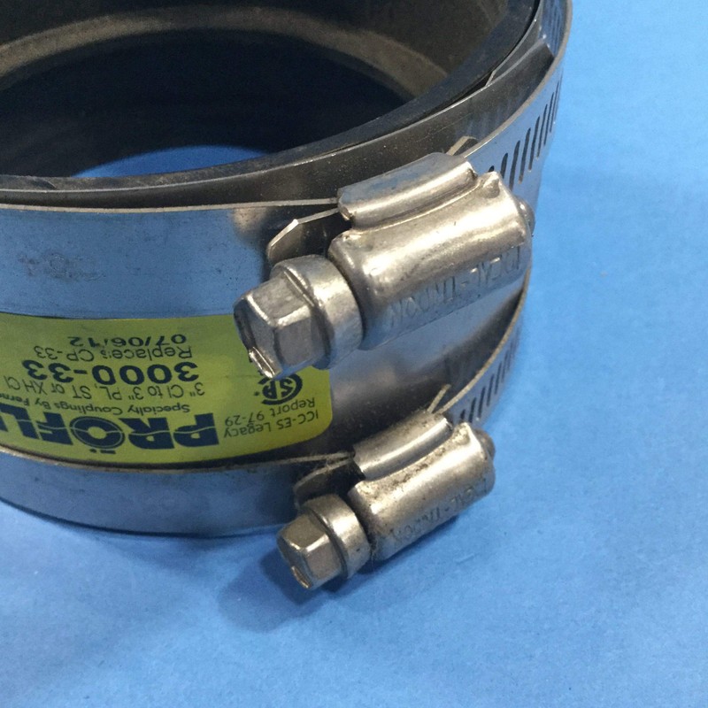 Fernco Proflex P3000-33 Shielded Pipe Coupling for Cast Iron, Plastic,