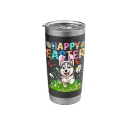Malamute Dog Happy Easter Egg Hunt Bunny Ear Easter Sunday Stainless Steel Insulated Tumbler