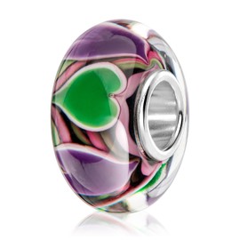 925 Sterling Silver Purple Heart Murano Glas Bead Element/7 x 13 mm Green - 1489# Beads for Model