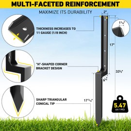 2-4-6-8 PCS Fence Post Repair Kit, Thickened Fence Post Repair Stakes, Heavy Duty Steel Fence Post Anchor for Fixing Tilted or Broken Wood Fence Post (8 Pack, Black)