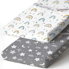 BROLEX Changing Pad Covers for Baby: Boy Girls Ultra Stretchy Soft 2 Pack Rainbow&Stars