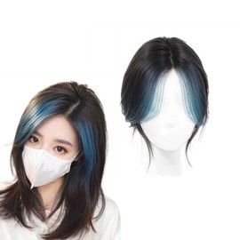Harajuku Style Highlights Partial Wig, Center Part, Bangs, Hair Enhancement, Gray Hair, For Women Part Wig, Hairpiece, Extension, Point Wig (Blue Bangs)