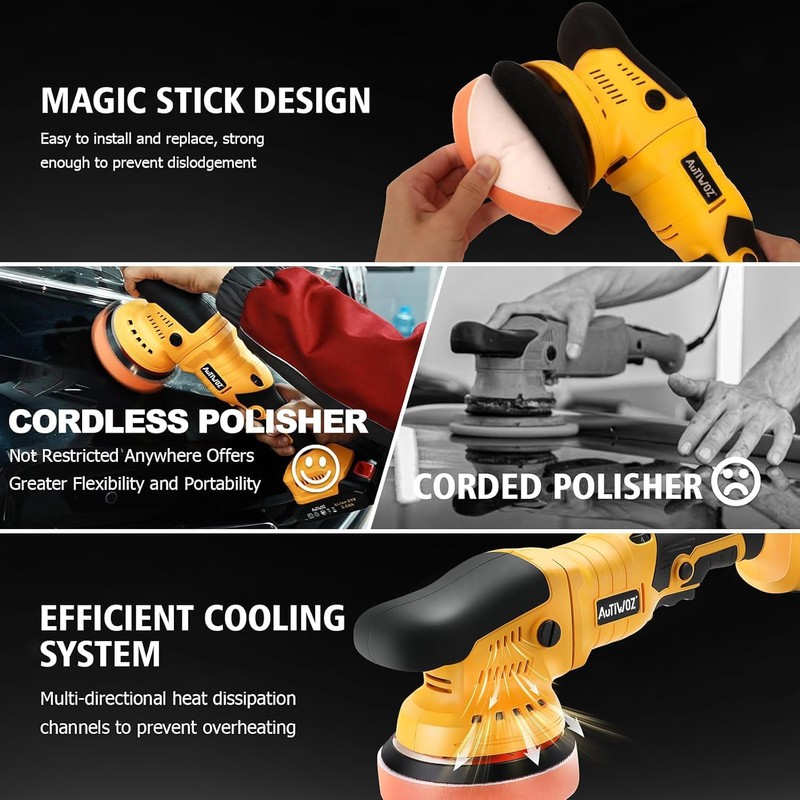 AUTIWOZ Cordless Car Buffer Polisher, 2x2000mAh 21V Batteries 5 Inch
