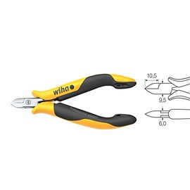 Wiha Professional ESD Diagonal Cutters Slim Semicircular Head with Small Bevel (26826) 115 mm for Sensitive Electronic Components, Protection of Components by Electrostatic Dissipating Tool,