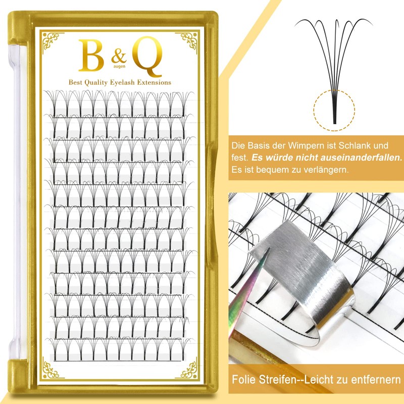 B&Qaugen Pre-made Eyelash Fans, 5D-D-0.10-12 Long Foot, Pre-made Fans, Eyelash
