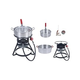 Fire Riot 10QT Outdoor Fish Fryer Kit – Heavy-Duty Aluminum Pot, 6.7QT Basket, Propane Deep Fryer with 0-10 PSI Regulator & Steel Frame – Ideal for Seafood & More