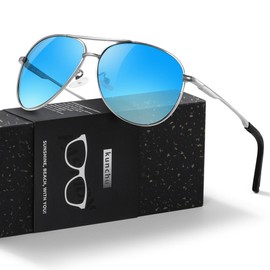 Pilot Sunglasses Mens Polarized Sunglasses Unisex UV400 Protection Black Driving, Fishing,Running Classic Ultra Light Shades Silver Blue