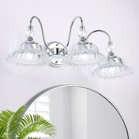 ZHUOER Chrome Bathroom Vanity Light Fixtures 3 Lights Vanity Lights for Bathroom with Floral Crystal Glass Shade Modern Wall Sconce Light for Mirror(Exclude E26 Bulb)