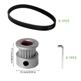 3D Printer Timing Belt, Aluminum Alloy with 20 Tooth Synchronization Wheel with 8mm Inner Diameter, 180mm Long 6mm Wide Belt, for Food Processing Machines (Silver, Black)