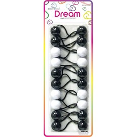 Dream World Ponytail Holder 20 MM Bead Solid Black & White 10 Piece Pack