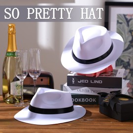 Xtinmee 48 Pack Gangster Hats for Men 1920s Bulk Plastic Gentlemen Costume Hats for Adults 1920s Party Accessories(White)