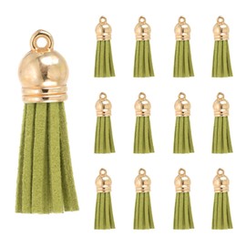 PATIKIL 1.5 Inch Leather Tassels, 30 Pcs Faux Leather Suede Tassel Keychain Charm Bulk with Gold Cap for DIY Craft Decor Handbags Bracelets Jewelry Making Keyring, Army Green