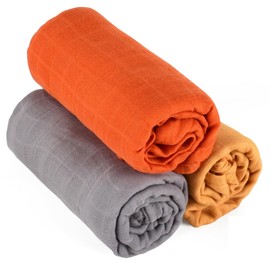 dearjacky 3-Pack Muslin Swaddle Blankets - Baby Blankets Neutral Unisex - Soft & Large Baby Receiving Swaddle for Boys & Girls (Orange Muslin Series for Newborns)