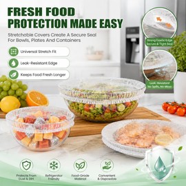 100PCS Disposable Elastic Stretch Food Covers, Reusable Plastic Bowl Covers