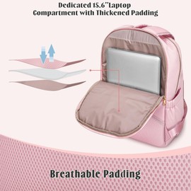 Fasrom Laptop Backpack 15.6 Inch College Bookbag with USB Charging Hole for Women, Lightweight Travel Backpack Carry on Computer Bag for Work Business, Pink(Patent Design, Empty Bag Only)