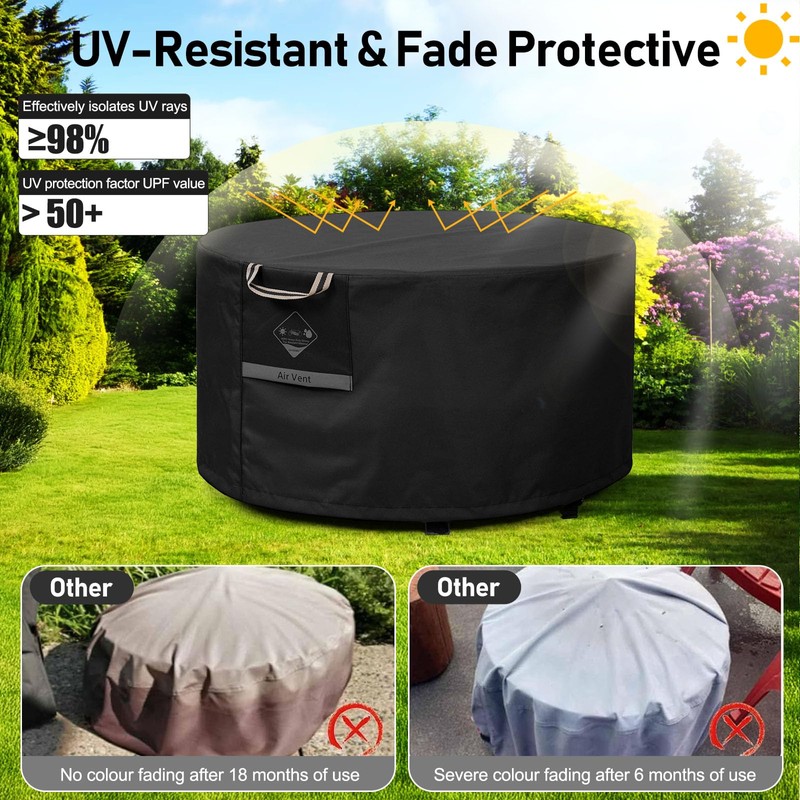 QH.HOME Fire Pit Cover Round Super Waterproof, 48" D X