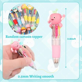 60 Pcs Multicolor Pen in One, 4-in-1 Cute Pens Bulk for Kids, Mini Ballpoint Pens for Office School Birthdays Gifts