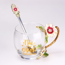 JY-Danbady Glass Teacup, 11 oz, Floral Wedding Theme, Transparent, Dishwasher Safe, Perfect for Home, Special Occasions, Christmas, Valentines Day, Mother's Day, Gift