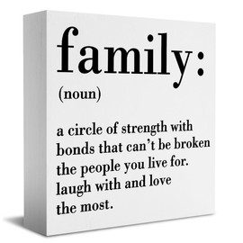 Family Noun Family Quotes Desk Decor Wooden Box Sign Inspirational Rustic White Wood Block Plaque Box Sign for Home Farmhouse House Kitchen Bathroom Living Room Shelf Table Decoration