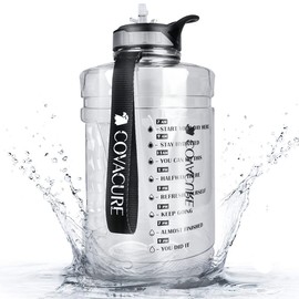 COVACURE Sports Water Bottle, 2.2 L / 3.78 L Water Bottle, Large Sports Bottle, BPA-Free, Leak-Proof, for Fitness, Gym, Home, Office, Outdoor (Blue and Transparent) (2.2 L, Transparent with Straw)