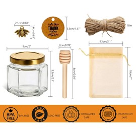 Adabocute Honey Pot 2oz, Mini Glass Honey Jars with Wood Dipper, Gold Lid, Bee Pendants, Beige Gift Bags, Thank-you Tags, Ideal for Baby Showers Favors Wedding Favors, 15 Pack