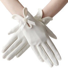 Gionforsy Floral Lace Gloves for Wedding Bridal Elegant Short Lace Gloves Wrist Lace Gloves for Opera Dinner Party (Off White)