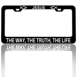 Christian License Plate Frame Jesus The Way The Truth The Life License Plate Holder for Car Stainless Steel Accessories for Car Decor Fits Standard Us Vehicles Size 12"x6"