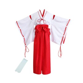 TOKYO-T Kikyo Cosplay Miko Costume Red and White Japanese Kimono with Tabi Socks (L, tag:XL)