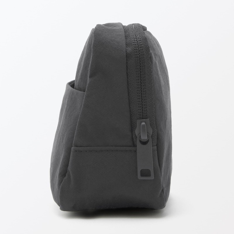 Wrinkle Nylon 84473937 Wide Opening Pouch, Dark Gray, L, Approx.