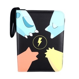Card Binder Holder Album PU Leather Zipper Large Capacity Water Dust Proof Cartoon Design Card Folder for Collection Black 4 Pocket 50 Pages 400 Sleeves