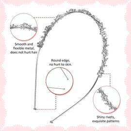 4 PCS Rhinestone Headband,Silver Bridal Wedding Headband Rhinestone Headbands for Women Silver Headpiece Crystal Flower Leaves Crown Metal Hair Band Tiara Prom Hair Accessories for Women