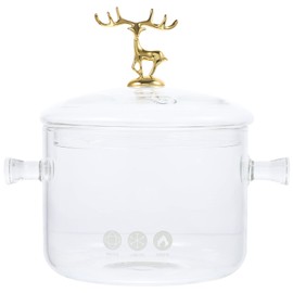 Vaguelly Soup Pot Glass Pot, Clear Glass Cooking Pot Saucepan with Deer Lid, 1900mL Pot Stew Pot Microwave Stove and Dishwasher Safe for Milk Pasta Noodles Soup Made in Cookware