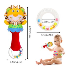 AYNKH 2 Pack Soft Baby Rattle Sensory Toys with Bell Developmental Hand Grip Early Educational Toy for Newborn Infant Toddler Up to 12 Months (Lion and Elephant)