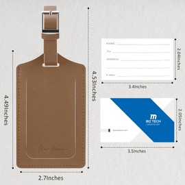 Travelambo Luggage Tags for Suitcases Faux Leather Privacy Protection 2 Pack Bag Tags Travel Accessories Essential, Yellowish Brown