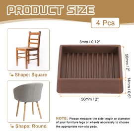 PATIKIL 2 Inch Rubber Furniture Pads, 4 Pack Non-Slip Furniture Coasters Square Anti Skid Caster Cups Furniture Feet Cup Floor Protectors for Bed Couch Stoppers, Brown