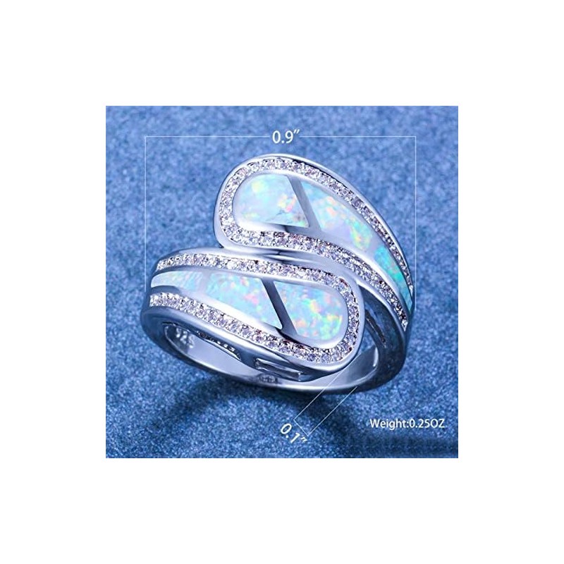 Anillo De Ópalo De Fuego Azul Blanco para Mujer, Anillo
