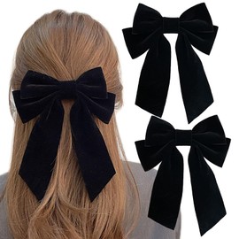 2PCS Big Hair Bow Velvet Hair Bow Clips for Girls Women Teens 7 Inch Large Black Bows Hair Clips Elegant Hair Accessories Decor French Barrettes Hair Pins for Party Dating Wedding
