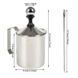 FOCCTS 304 Stainless Steel Double Mesh Manual Milk Frother 500 ml + Coffee Latte Art Pen for Making Coffee Cappuccino Foam Milk
