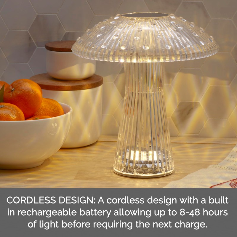 Mikasa Clear Acrylic Mushroom LED Rechargeable Cordless Lamp, 7.3x7.3x8 Inch