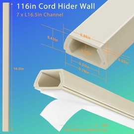 Wall Cable Hider Kit, 116in TV Wire Hider for Wall, Paintable Cord Hider Wall, Cord Organizer Hide 1-2 Cords Wall Mounted TV, Wire Cover for Wall, Cord Concealer 7XL16.5 W0.86 H0.43in, Beige