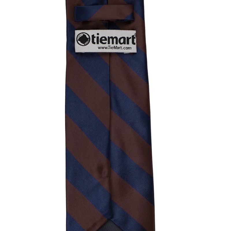 tiemart Striped Tie (Navy Blue and Brown)