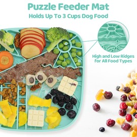 Puzzle Feeder Dog Lick Mat,Freezable Dog Enrichment Toys for Mental Stimulation and Anxiety Relief, Silicone Lick Mat for Dogs and Cats, Dog Slow Feeder That Supports All Types of Food, Green